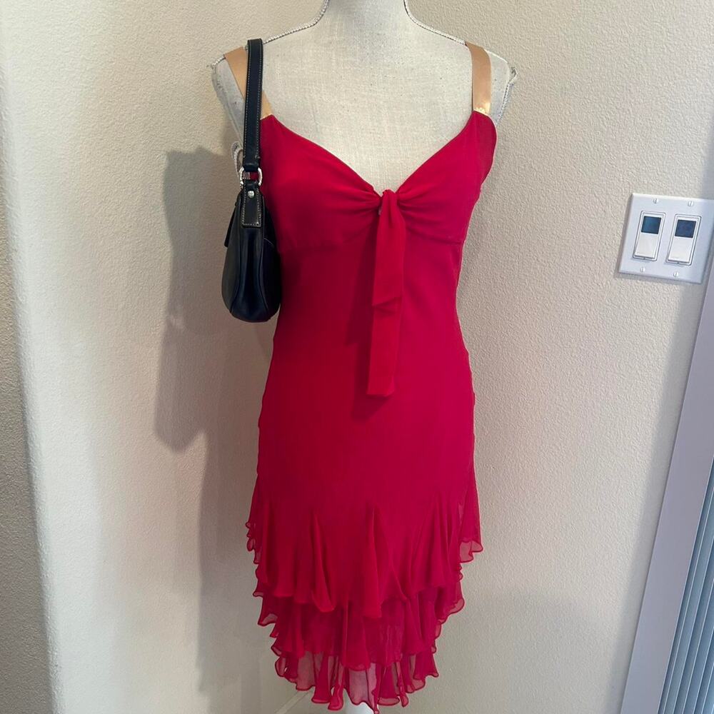 Rebecca Taylor red silk ruffle midi dress. Size 4